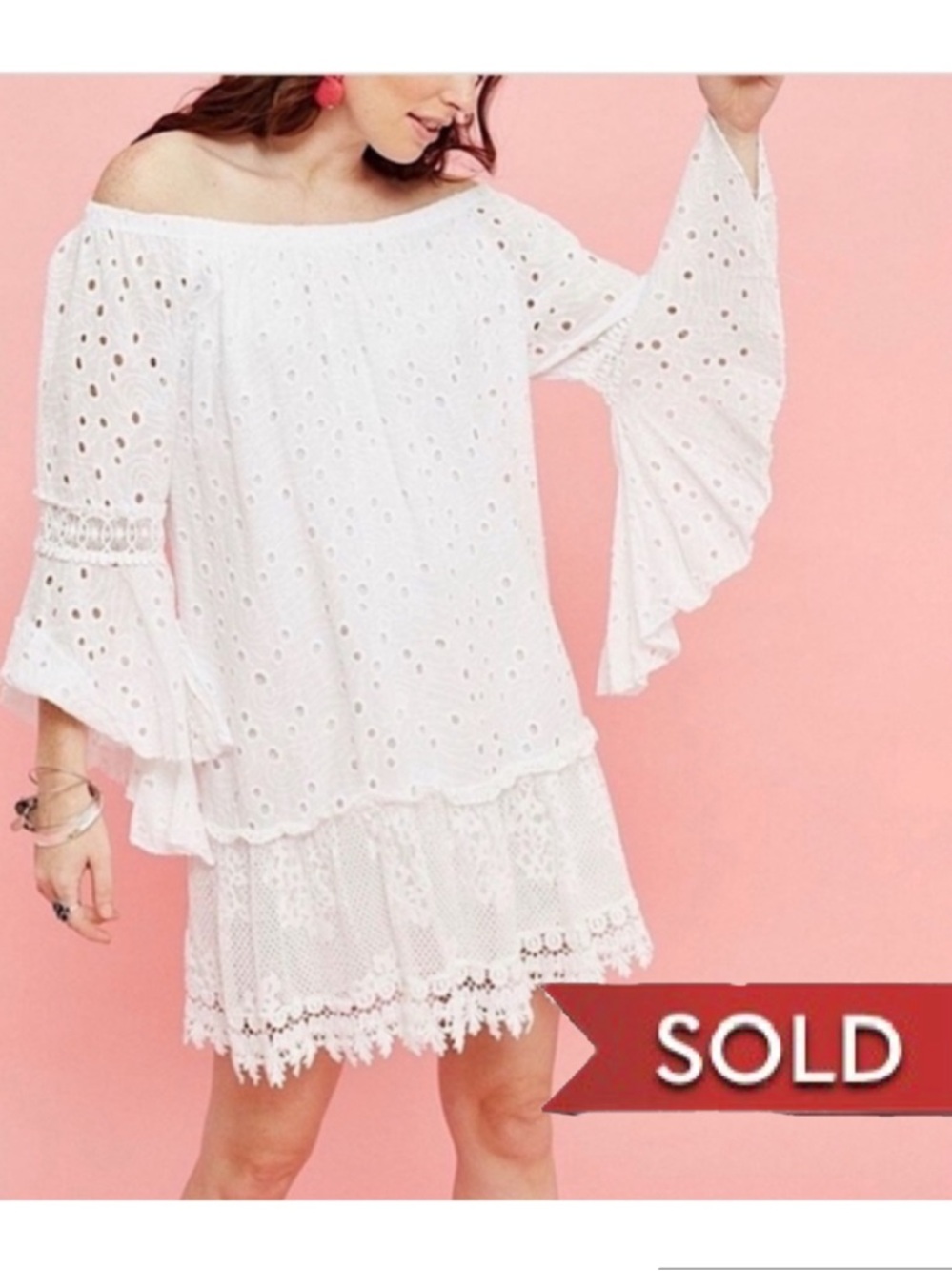 M Made In Italy White Eyelet Dress S Boho Festival Resort Beach Western Cotton